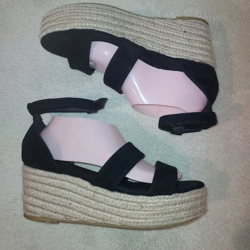 Nalho AMARA BLACK PLATFORM WEDGE SANDALS sz 10